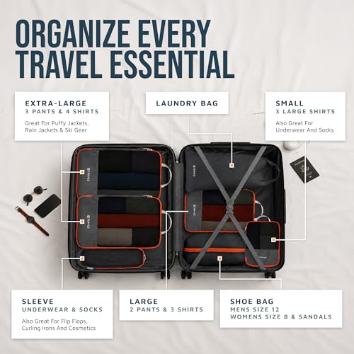 TRIPPED Travel Gear Large Compression Packing Cubes 7-Piece Set for Travel - color: Grey and Orange-Mesh