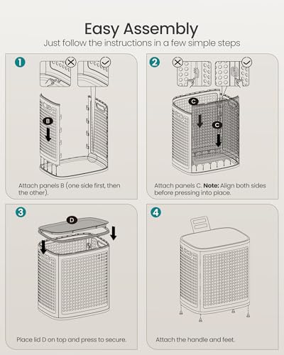 SONGMICS Laundry Hamper with Lid, 75 L Ventilated Basket, Cutout Handles - color: White + Gray, size: Lid
