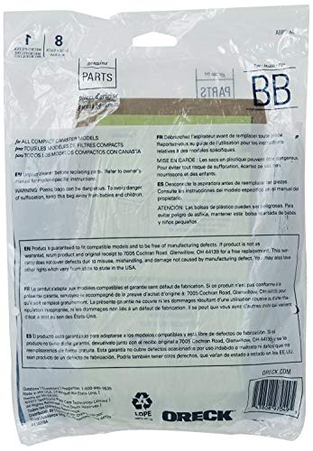 Oreck Vacuum Cleaner Bags for Buster B Canister Vacs, Pack of 8, Green