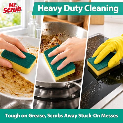 Mr. Scrub Sponges Kitchen Scrub Dish Sponge Scouring Pad, 12 Pack Cleaning Brush Scrubber Supplies for Soap, Dishwashing Dinnerware Sets Pan Pot Towels Cloth Rags Holder Glass Dishwasher Sink Bathroom - size: 12 Pack