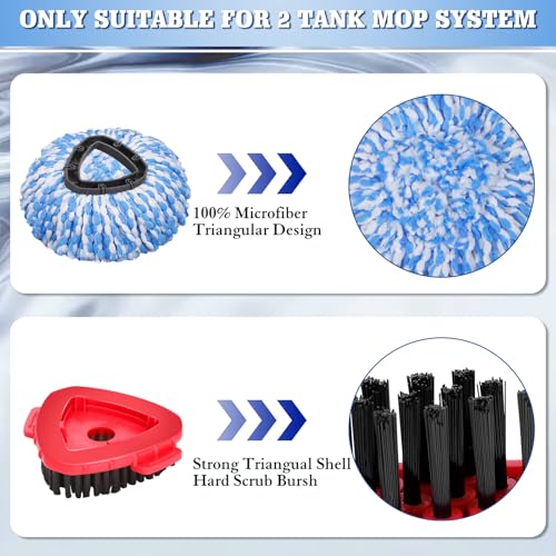 Spin Mop Refills Compatible with OCedar RinseClean 2-Tank System - 6-Piece Set Includes 4 Washable Microfiber Replacement Heads, 1 Base & 1 Small Gray Full Cleaning Brush - Floor Cleaning Accessories - color: 4 Blue Mop Heads+1 Gray Brush +1 Base, size: F