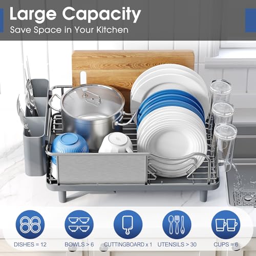 Urackify Stainless Steel Dish Drying Rack for Kitchen Counter, 16.9" x12.4" - color: Gray
