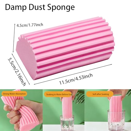 Damp Clean Duster Sponge 4 Pack Household Cleaning Sponges Reusable Dusting Sponge for Brushing Blind Glass Vents Window Mirrors Baseboards - color: Pink, size: 4 Pack
