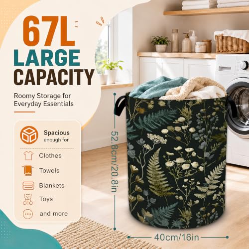 Herbal Plants Laundry Basket,Flower Garden Foldable Oxford Laundry Hamper with Handles,Collapsible Clothes Storage Bucket Tote Bag for Laundry Room,Bathroom,Bedroom,Dorm - color: Herbal Plants Flower Garden