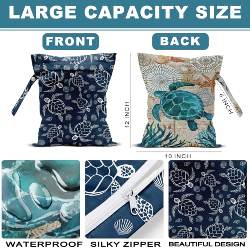 2Pcs Turtle Wet Bag Starfish Waterproof Reusable Wet Dry Bags 12x10 Inch - color: Multicolor 1338