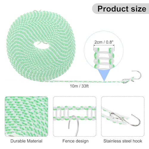 uxcell 2pcs Windproof Clothesline, 10M 33ft Plastic Non-Slip Clothes Drying Rope Portable Travel Clothesline for Courtyard Outdoor Laundry Camping, Green - color: Green, size: 32.8ft