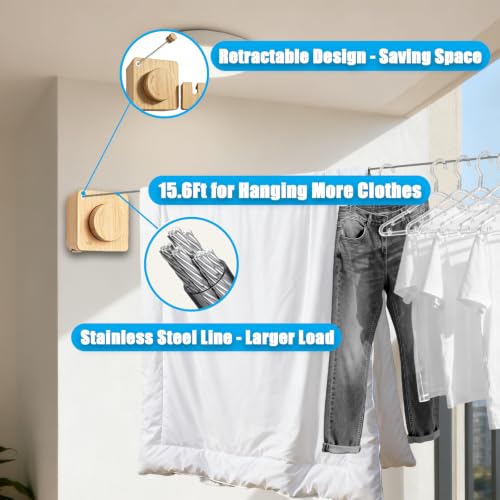 Retractable Clothesline Indoor Outdoor 17.4Ft Non-Sag (1, Light Wood Grain) - color: Light Wood Grain