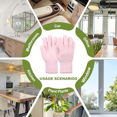uxcell Microfiber Gloves, Reusable Washable Plant Dusting Gloves Cleaning Mittens for Auto Plants Household Kitchen - color: Pink