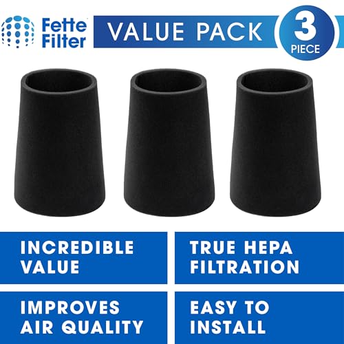 Fette Filter - 25-1202 Foam Filter Compatible with Stanley 1-5 Gallon Wet/Dry Vacuum SL18910P-3, SL18129, SL18133,SL18129 Filter Sponge Vacuum Cleaner -Pack of 3