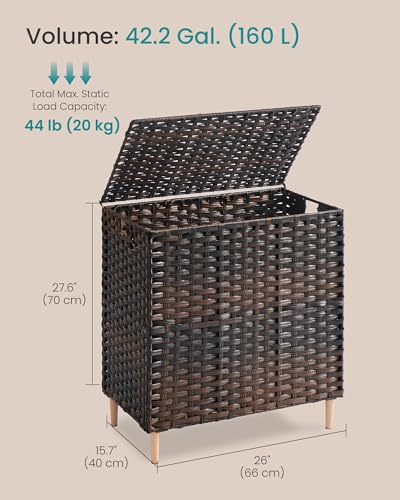 SONGMICS 3-Section Laundry Hamper with Lid, PE Rattan, 42 Gallons (160 L) - color: Chestnut Brown, size: 160 L (3 Basket)