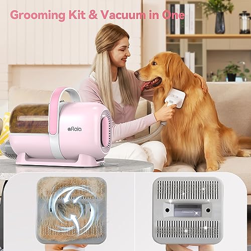 Afloia 6-in-1 Dog Grooming Kit, Pet Grooming Vacuum for Shedding, Dog Hair Vacuum with Clipper Nail Trimmer Grinder, Pet Brush Groomer at Home, Low Noise Cats Hair Remover, 1.5L Dust Cup, Pink - color: Pink