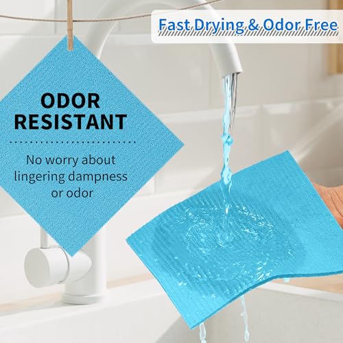 Swedish Dishcloths, 10 Pack Kitchen Towels Dish Rags, Absorbent Swedish Dish Towels for Kitchen, Non-Scratch Cellulose Sponge Cloths, Biodegradable Washable Reusable Paper Towels, Blue - color: Blue, size: 10 Pack