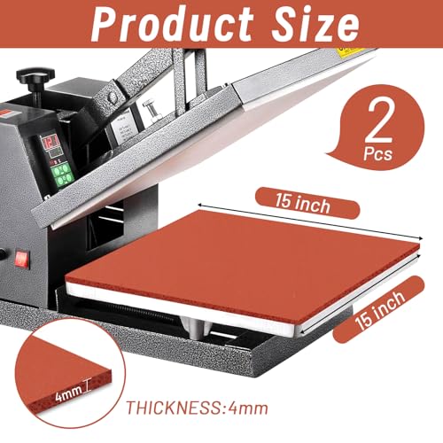 UNIFAMILY 2pack Heat Press Mat 15x15IN, Silicone Heat Press Pad, Washable Double-Sided Heat Mat for Heating Press for Vinyl HTV Transfer, T-Shirt Iron, Sublimation Projects - color: Red