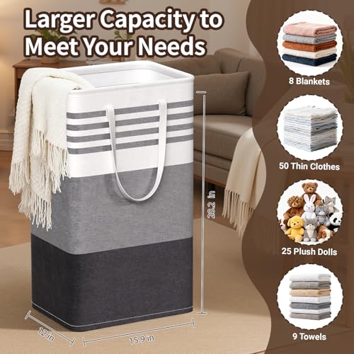 WOWBOX 2 Pack Laundry Baskets, Collapsible Dirty Clothes Laundry Hampers - color: Grey, size: 88L