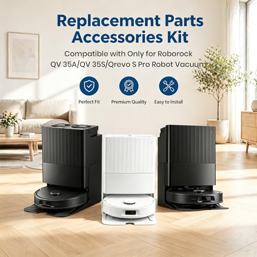26Pcs Replacement Parts Accessories for Roborock QV 35A/ QV 35S/ Qrevo S Pro Robot Vacuum Kit, 2 Main Brush, 4 Hepa Filter, 6 Mop Pads, 6 Side Brush, 6 Dust Bags, 1 Screwdriver, 1 Clean Tool - size: 26 Pcs for Roborock QV 35A