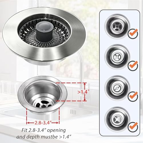 Anlige Kitchen Sink Drain Strainer, 3 in 1 Pop Up Kitchen Sink Stopper - color: Brushed Nickel