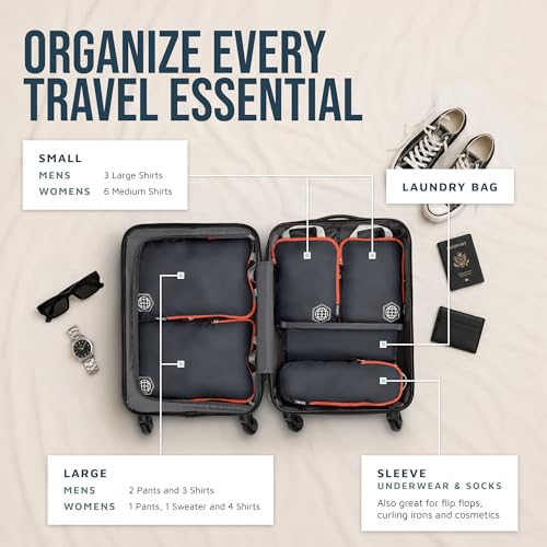 TRIPPED Travel Gear Compression Packing Cubes for Carry-On Travel 6-Pack - color: Volcano (Grey and Orange) Carry On Set, size: 6 Piece