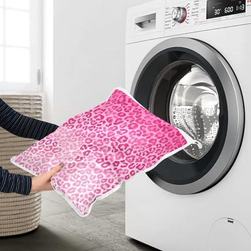 Mesh Laundry Bags Lingerie Bags for Washing Delicates 2 PCS Durable Wash Bag with Zipper Small and Medium Washable Gradient Pink Leopard Print - color: Gradient Pink Leopard Print
