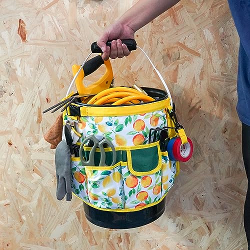 MELOTOUGH Bucket Caddy Organizer Bucket Tool Organizer for Garden Tools Fit 3.5 to 5 Gallon Bucket (Yellow Flower) - color: Yellow Flower