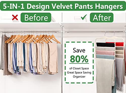 Magic Pants Velvet Hangers for Organization and Storage - Space Saving, 5 Pack Dorm Room Essentials for College Students Girls - color: Beige, size: Large