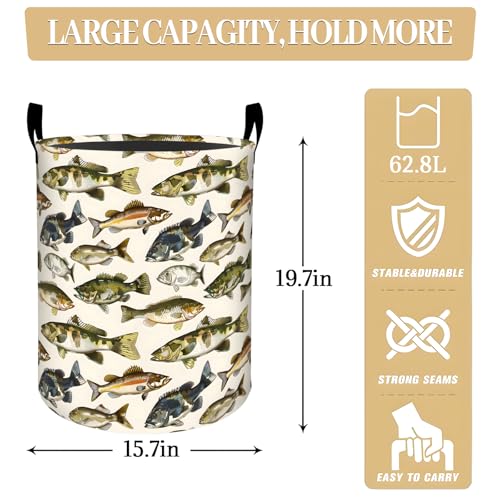 Colorful Fish Laundry Basket, Dorm Nursery Foldable Laundry Hamper Organizer for Bathroom Decor, Toy Clothes Storage Box for Bedroom 19.7x15.7 Inch - style: Fish08
