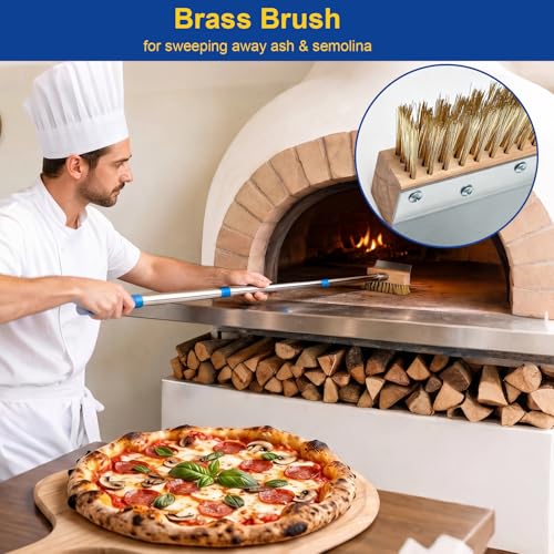 Pizza Oven Brush with 46in Handle and Scraper for Commercial Oven