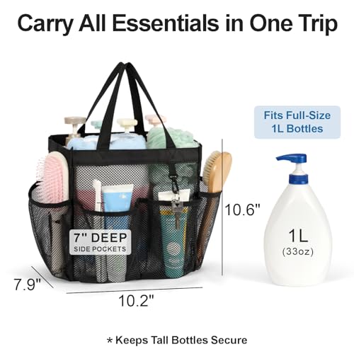 Mesh Shower Caddy Portable - 2 Packs, S-Hook, Shower Bag for Dorm Camping - color: 2 Pack, Black & Mint Green, size: L (Classic Dorm Caddy)