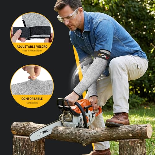 MIG4U Cut Resistant Sleeves, Safety Protection Arm Guards for Men and Women Yard Work, Construction, Farm, Gardening, Adjustable Fit, 1 Pair 18" Grey - color: Gery - No Thumb Hole, size: Large