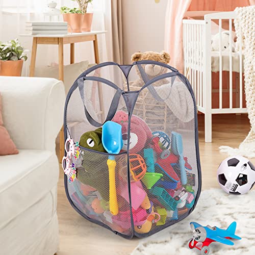 Deluxe Strong Mesh Pop up Laundry Hamper Basket with Side Pocket for Laundry Room, Bathroom, Kids Room, College Dorm or Travel Grey - color: Grey