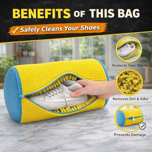 Shoe Washing Machine Bag 1pc – Laundry Shoe Bag for Washer and Dryer, Reusable Chenille Microfiber Sneaker Cleaning Bag, 360° Deep Clean, Fits All Shoe Types, Self-Locking Zipper