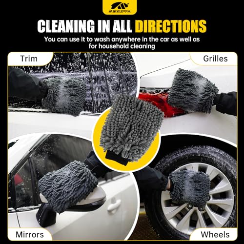 MIKKUPPA Car Wash Mitt Microfiber, Gray, 2 Pack, 10" x 7" - color: Gray
