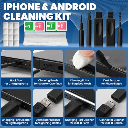 47-Piece Phone Cleaning Kit for iPhone, AirPods & Keyboards, Black - color: Black (47PCS)