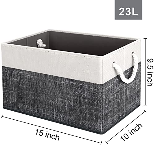 Fab totes Storage Bins 4-Pack, Foldable Storage Baskets for Organizing Toys, Books, Shelves, Closet, Large Storage Box with Rope Handles, Sturdy Organizer Bins, White & Black - color: White & Black, size: 4pack