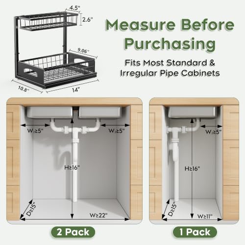Under Sink Organizer, 2-Pack L-Shaped Metal Pull-Out Drawers for Kitchen - color: Black, size: 2 Pack