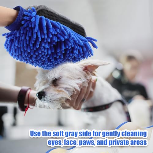 Teenyyou 2 Pcs Dog Towel Chenille Microfiber Pet Grooming Gloves,Blue - color: Blue