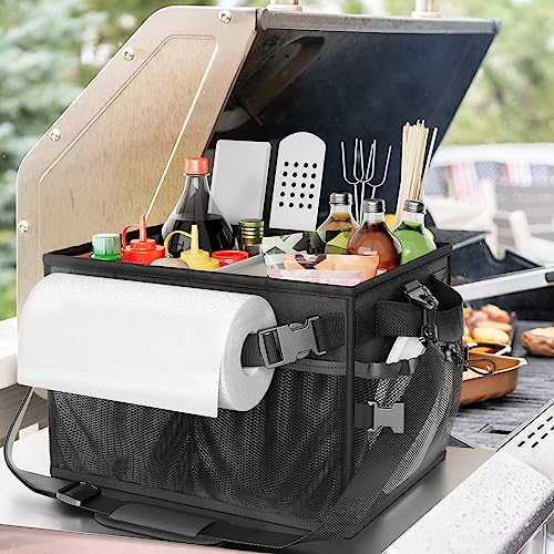 FANGSUN Grill Caddy, Foldable BBQ Caddy with Paper Towel Holder, Black - style: Black