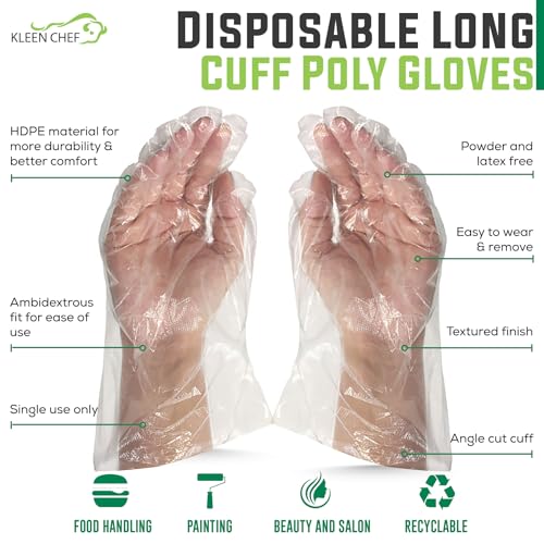 KLEEN CHEF Disposable Food Service & Handling Long Cuff Clear Poly Gloves - style: Large