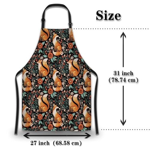 Mom Apron for Men Cute Fox Fall Autumn Forest Flower Watercolor Cute Aprons for Women for Kitchen Cooking Restaurant BBQ Painting Crafting Gardening 27” (W) x 31” (H), Waterproof Apron - color: Watercolor Fox