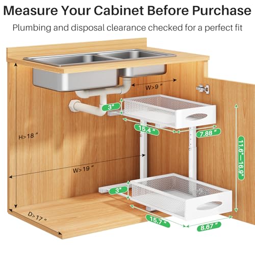 Under Sink Organizer, 2 Pack 2 Tier Pull out Cabinet Organizer Baskets with Mesh Sliding Drawers, Slide out Sink Storage Shelves for Kitchen, Bathroom, Pantry, Cabinet Organizers and Storage(White) - color: White, size: 2 Pack