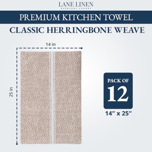 LANE LINEN 100% Cotton Dish Towels for Kitchen Absorbent Lint-Free 12 Pack - color: 06: Beige, size: 12 Pack