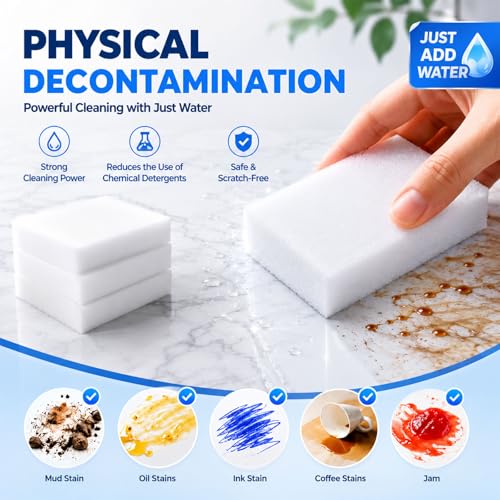 Magic Cleaning Sponges Eraser, 100 Pack Melamine Sponge Foam Pads, Multi-Functional Household Cleaner for Kitchen, Bathroom, Bathtub, Sink, Floor, Baseboard, Wall, Furniture - color: Snow White, size: 100 Pack 3.93“x2.36”x0.79"