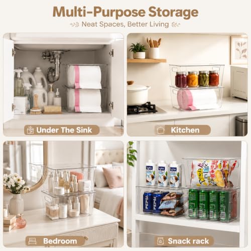 4PCS Home Organization Storage Set, 2 Front Access Clear Storage Bins & 2 Airtight Containers, Stackable for Snacks, Trash Bags, Coffee Pods, Seasonings, Cleaning Supplies, Pantry Under Sink - size: plastic lid