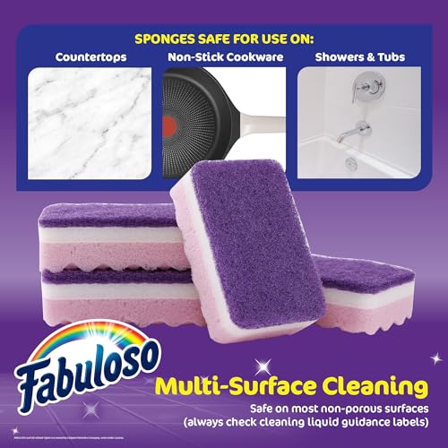 Fabuloso Scratch-Free Kitchen Dish Sponges, Purple, 4 Count - color: Purple, size: 4 Count (Pack of 1)