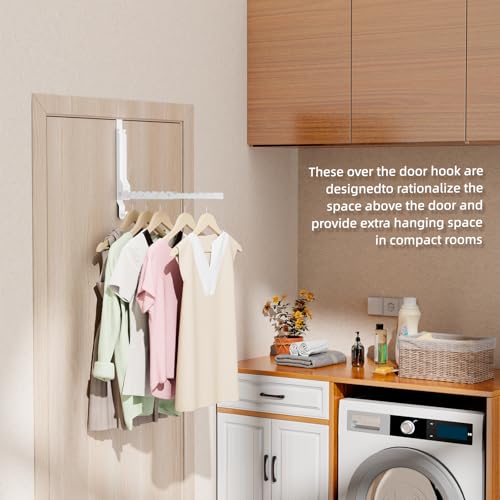 Over The Door Hanger Folding Clothes Drying Rack, Double Fold Hanging Door Hooks Coat Rack with Hooks for Indoor Laundry Room Compact Small Space Foldable Portable Door Hanger Hook Collapsible- 1 Pack - color: 1 Pack, White(Dual Fold-2.0)