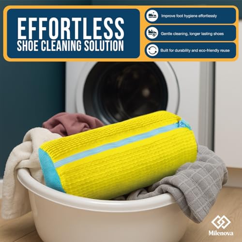 Shoe Washing Machine Bag – Clean & Protect Every Pair, Sneaker Laundry Bag with Reinforced Zipper for Front & Top Load Washers - color: YELLOW