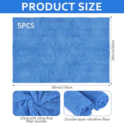 5 PCS Extra Large Microfiber Cleaning Cloth 30"x20", Washable Reusable Floor Cloth for Squeegee Mop House Floor Kitchen Car Window Highly Absorbent, Lint and Streak Free (Blue) - color: Blue