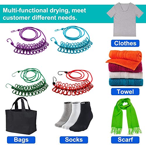 AKOAK 1 Pack Multi-Function Outdoor Home Clothesline Travel Portable Windproof Non-Slip Drying Rope 12 Clip (Black) - color: Black