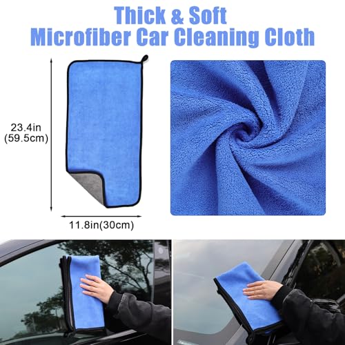anngrowy 62" Microfiber Car Wash Brush with Long Handle Car Washing Mop Kit Mitt Sponge Car Cleaning Supplies Duster RV Washing Car Brushes, 1 Chenille Scratch-Free Replacement Head (Blue&Yellow) - color: Blue&yellow