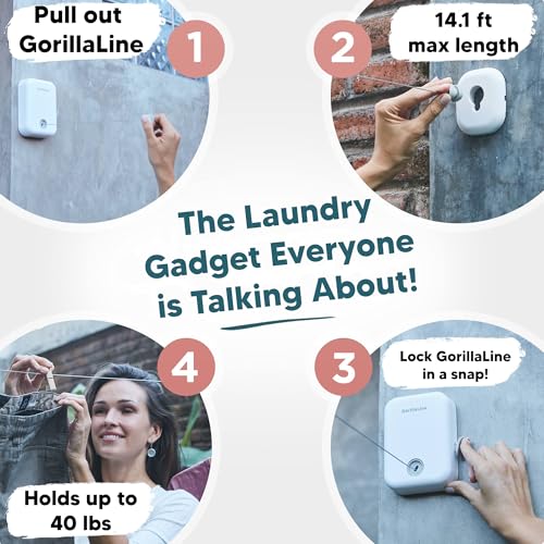 GorillaLine - Retractable Clothesline Indoor Outdoor Clothes Line | Heavy Duty Clothes Drying Laundry Line | Wall Mounted Drying Rack Clothing Line - color: White