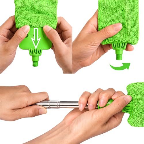 Retractable Gap Dust Cleaner with Extension Pole & 3 Microfiber Cloths - color: Green